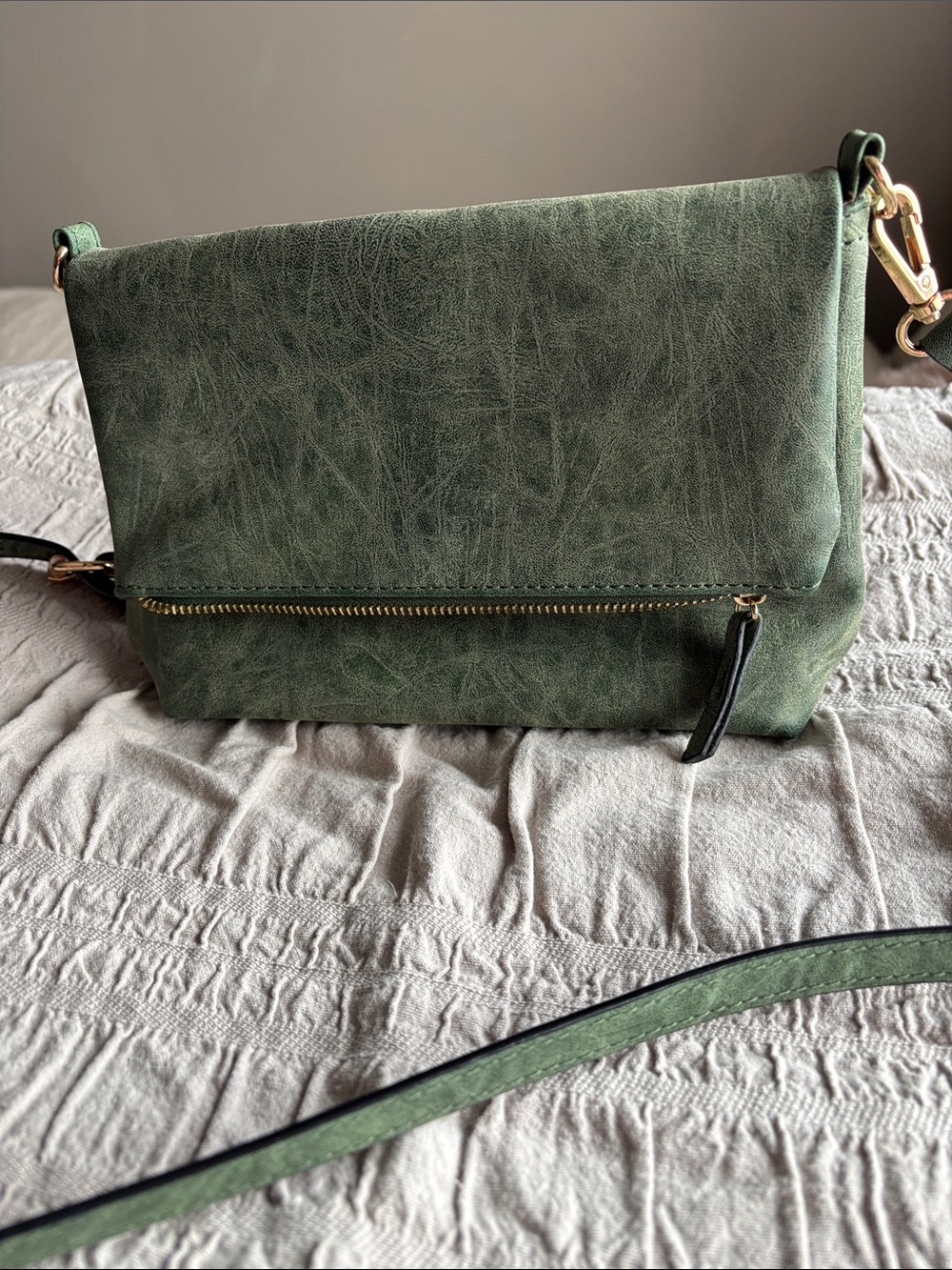 Green Faux-Leather Crossbody Bag with Gold Hardware